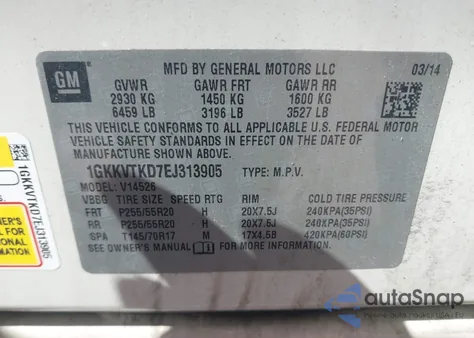 2014 GMC Acadia Denali from USA, damaged, VIN 1GKKVTKD7EJ313905